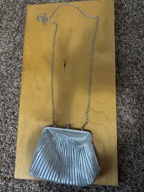 Silver Pleated Evening Crossbody Bag